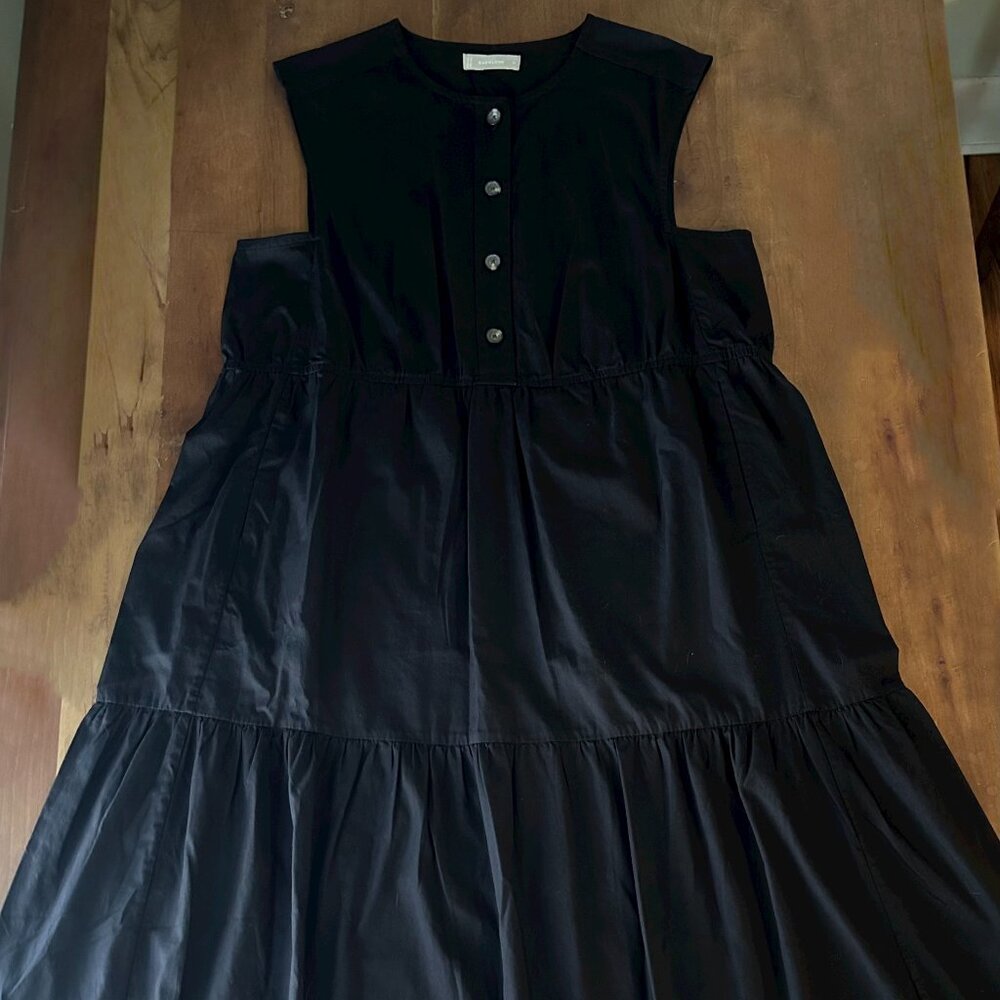 Everlane The Tiered Cotton Midi Sleeveless Black Dress XL